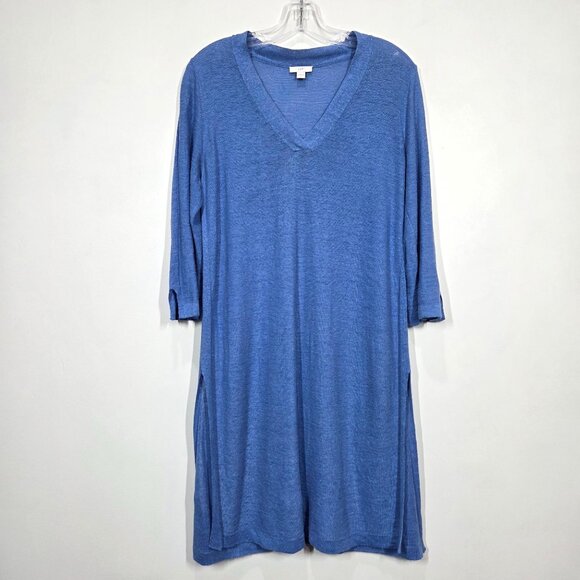 J Jill Dress Womens Small Blue Linen Blend Preppy Coastal Beachy Midi - Picture 1 of 7